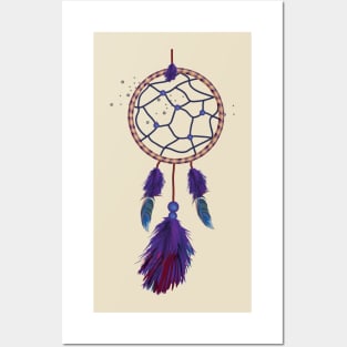 Dreamcatcher Boho Blue Purple Feathers Posters and Art